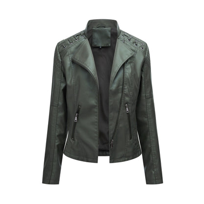 Women Short Leather Jacket Slim Jacket Motorcycle Suit, Size: XXXL(Green) - Jacket & Loose Coat by PMC Jewellery | Online Shopping South Africa | PMC Jewellery