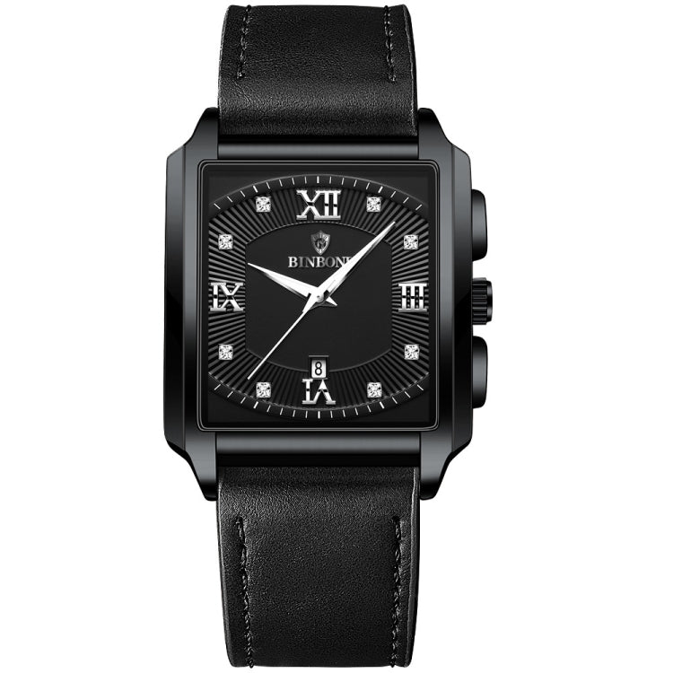 BINBOND B4143 Rectangular Outdoor Men Waterproof Quartz Watches(Black Leather-Black Steel-White) - Metal Strap Watches by BINBOND | Online Shopping South Africa | PMC Jewellery | Buy Now Pay Later Mobicred