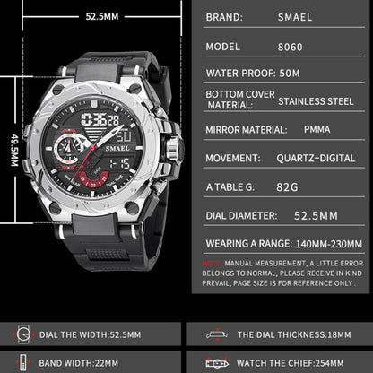 SMAEL 8060 Waterproof Sports Alloy Men Watch Luminous Display HD Mirror Watch(Black Gold) - LED Digital Watches by SMAEL | Online Shopping South Africa | PMC Jewellery | Buy Now Pay Later Mobicred