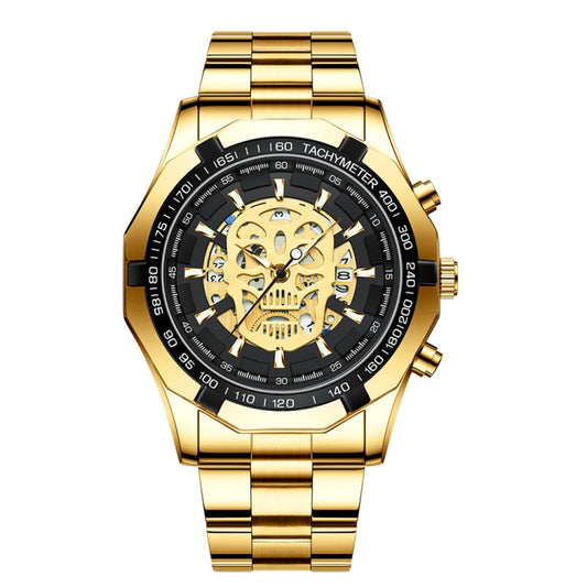 BINBOND S034 30M Waterproof Quartz Watch Skull Skeleton Luminous Watch(Full Gold Black Gold Nail) - Metal Strap Watches by BINBOND | Online Shopping South Africa | PMC Jewellery | Buy Now Pay Later Mobicred