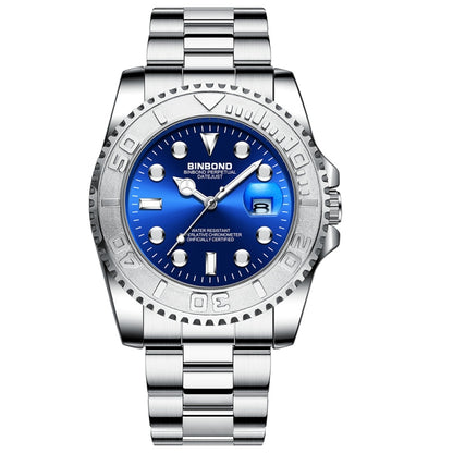 BINBOND B930 Metal Gear Luminous Quartz Watch 30M Waterproof Sports Watch, Color: White Steel-Blue - Metal Strap Watches by BINBOND | Online Shopping South Africa | PMC Jewellery | Buy Now Pay Later Mobicred