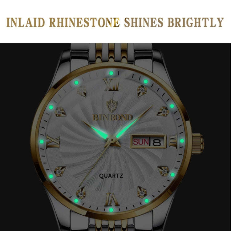 BINBOND B3034 Diamond 30m Waterproof Business Watch Men's Butterfly Buckle Luminous Quartz Watch(Full-gold-Black-Gold Nail) - Metal Strap Watches by BINBOND | Online Shopping South Africa | PMC Jewellery | Buy Now Pay Later Mobicred