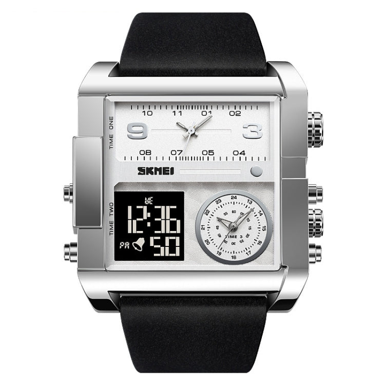 SKMEI 2020 Square Large Dial Triple Movement Men Sports Watch(Silver Shell Black Belt Black Machine) - LED Digital Watches by SKMEI | Online Shopping South Africa | PMC Jewellery | Buy Now Pay Later Mobicred