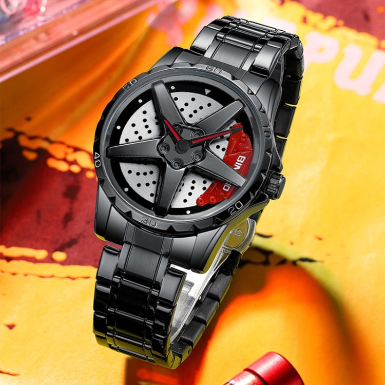 BINBOND D002 Car Hub Dial Multifunctional Waterproof and Wear-resistant Men's Watch(White Steel-Red) - Metal Strap Watches by BINBOND | Online Shopping South Africa | PMC Jewellery | Buy Now Pay Later Mobicred