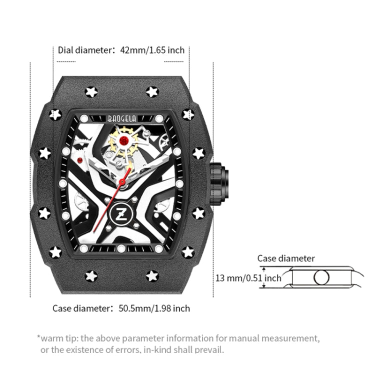 BAOGELA 224143 Barrel-shaped Hollow Surface Silicone Luminous Sports Men Watch(Steel Shell Black Belt) - Silicone Strap Watches by BAOGELA | Online Shopping South Africa | PMC Jewellery | Buy Now Pay Later Mobicred