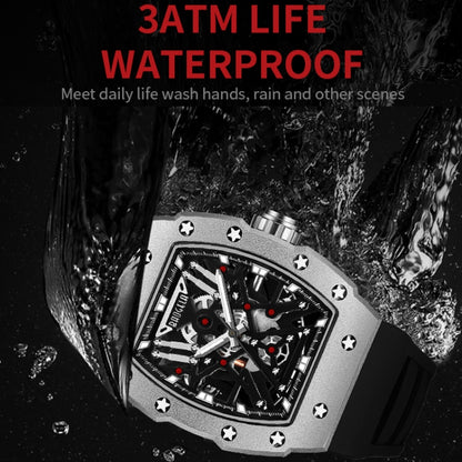 BAOGELA 224147 Wine Barrel Shaped Hollow Night Light Waterproof Sports Silicone Men Watch(Black Shell Black Belt) - Silicone Strap Watches by BAOGELA | Online Shopping South Africa | PMC Jewellery | Buy Now Pay Later Mobicred