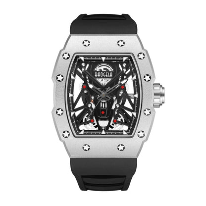 BAOGELA 224145 Barrel Skeleton Waterproof Sports Stainless Steel Silicone Men Watch(Steel Shell Black Belt) - Silicone Strap Watches by BAOGELA | Online Shopping South Africa | PMC Jewellery | Buy Now Pay Later Mobicred