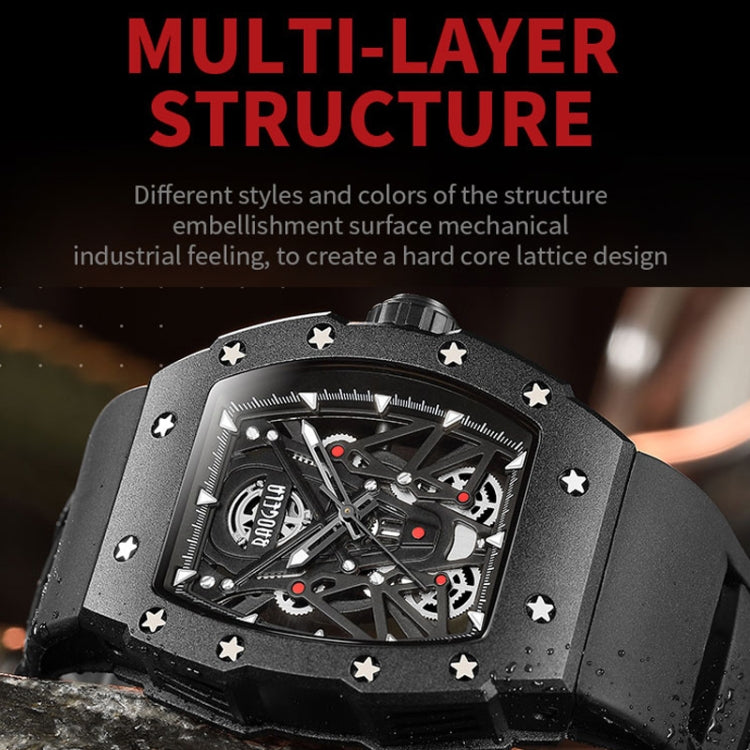 BAOGELA 224145 Barrel Skeleton Waterproof Sports Stainless Steel Silicone Men Watch(Steel Shell Black Belt) - Silicone Strap Watches by BAOGELA | Online Shopping South Africa | PMC Jewellery | Buy Now Pay Later Mobicred