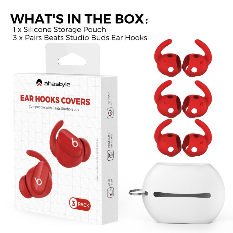 For Beats Studio Buds AhaStyle PT172 Earphone Silicone Ear Caps, Style: Earcap x 3+Case (Red) - Anti-dust & Ear Caps by AhaStyle | Online Shopping South Africa | PMC Jewellery
