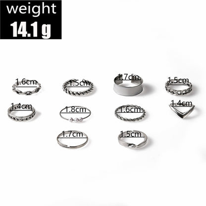 10pcs/set Multi-Metal Twisted Pearl Hollow Open Ring(SKU6234 Silver) - Rings by PMC Jewellery | Online Shopping South Africa | PMC Jewellery