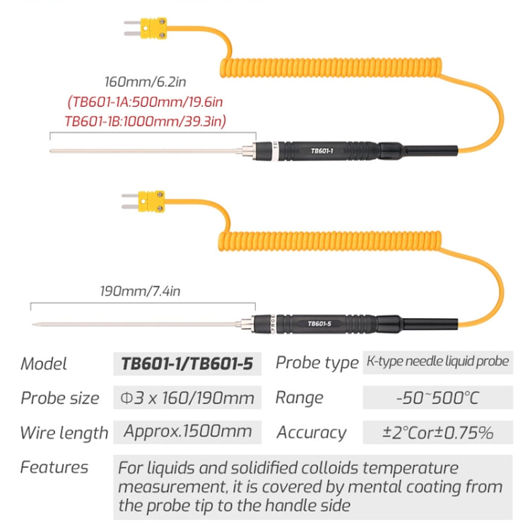 TASI TB601-5 Pointed Needle Liquid Probe K-Type Probe Use With Thermometer - free shipping - PMC TechLife - Order now!