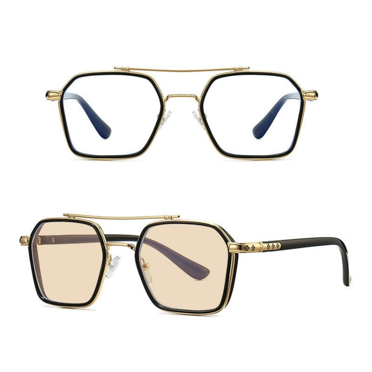 Double-beam Polarized Variable Color Eyeglasses Non-degree Flat Glasses, Lens: Change Tea Color(Black Gold Frame) - Plain Glass Spectacles by PMC Jewellery | Online Shopping South Africa | PMC Jewellery