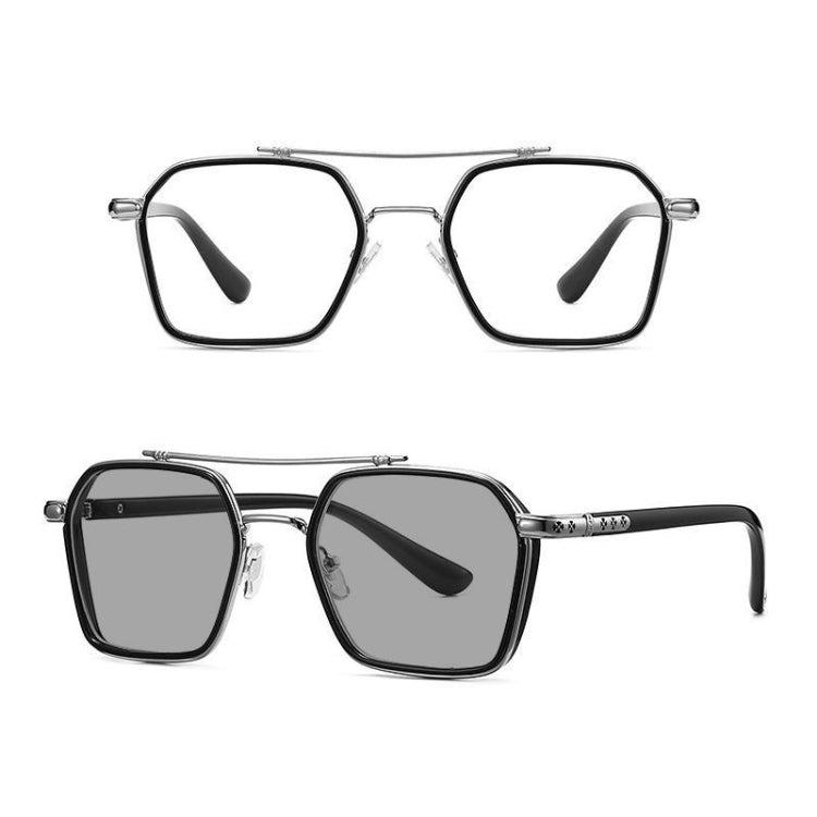 A5 Double Beam Polarized Color Changing Myopic Glasses, Lens: -250 Degrees Gray Change Grey(Black Silver Frame) - Plain Glass Spectacles by PMC Jewellery | Online Shopping South Africa | PMC Jewellery