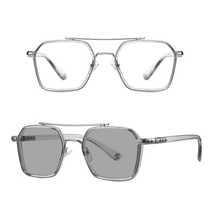 A5 Double Beam Polarized Color Changing Myopic Glasses, Lens: -550 Degrees Gray Change Grey(Gray Silver Frame) - Plain Glass Spectacles by PMC Jewellery | Online Shopping South Africa | PMC Jewellery