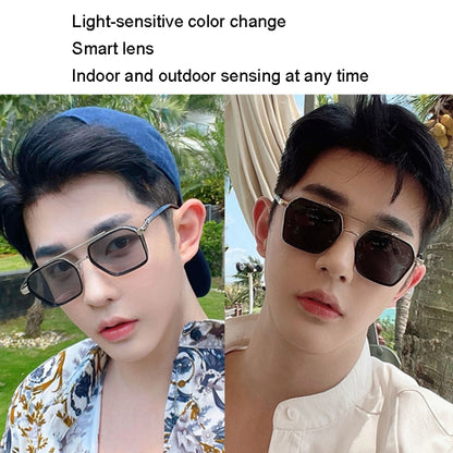 A5 Double Beam Polarized Color Changing Myopic Glasses, Lens: -150 Degrees Change Tea Color(Transparent Silver Frame) - Plain Glass Spectacles by PMC Jewellery | Online Shopping South Africa | PMC Jewellery