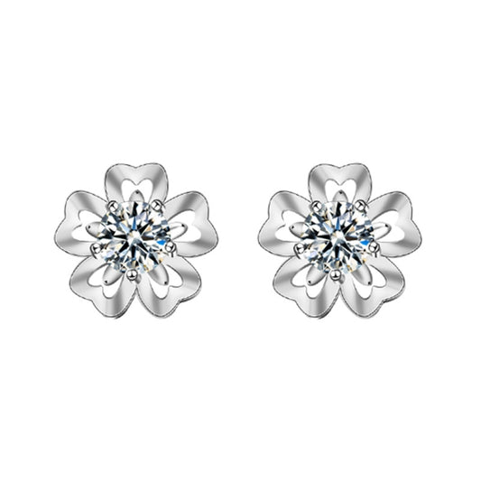 XEA011 Sakura Earrings 925 Silver Needle Flower Earrings(50 Points Mosan Diamond White Gold) - Stud Earrings & Earrings by PMC Jewellery | Online Shopping South Africa | PMC Jewellery