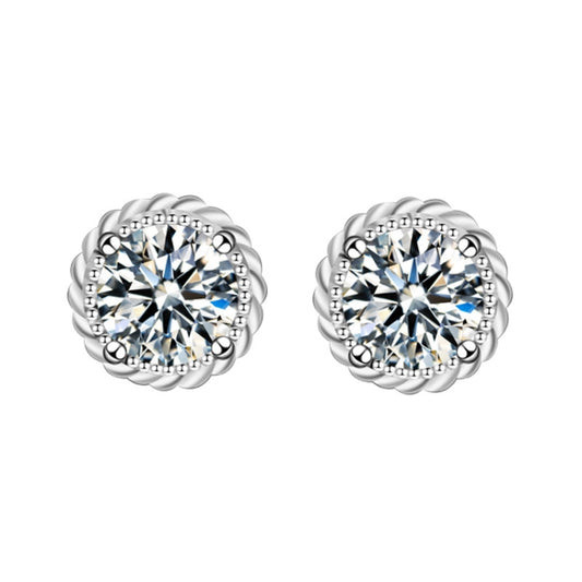 XEA009 925 Silver Needle Crown Earrings(50 Points Mosan Diamond White Gold) - Stud Earrings & Earrings by PMC Jewellery | Online Shopping South Africa | PMC Jewellery