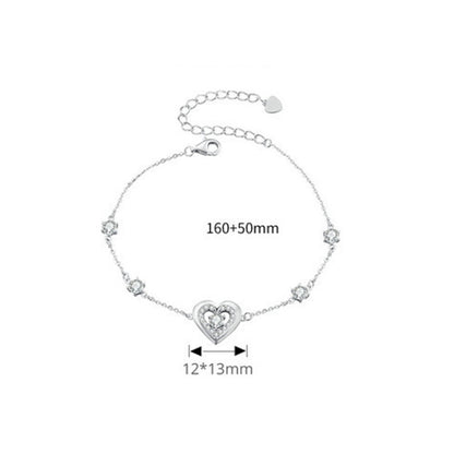 BSB136 S925 Sterling Silver Sparkling Double Heart Bracelet Jewelry - Bracelets by PMC Jewellery | Online Shopping South Africa | PMC Jewellery