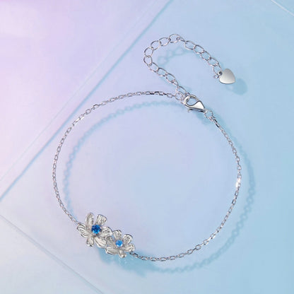 BSB138 925 Sterling Silver Zircon Blue Floret Bracelet - Bracelets by PMC Jewellery | Online Shopping South Africa | PMC Jewellery