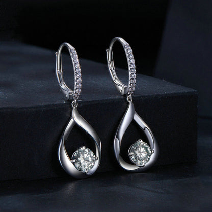 Sterling Silver Plated Rhodium Drop Moissanite Earrings - Stud Earrings & Earrings by PMC Jewellery | Online Shopping South Africa | PMC Jewellery