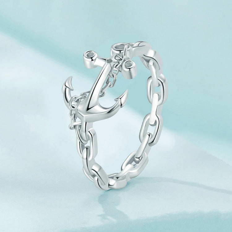 SCR949 Sterling Silver S925 Platinum Plated Anchor Ring For Women(No.8) - Rings by PMC Jewellery | Online Shopping South Africa | PMC Jewellery