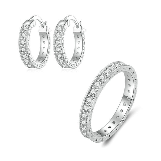 Sterling Silver Fine Sparkle Zirconia Stud Earrings Ring Set(No.6) - Jewelry Sets by PMC Jewellery | Online Shopping South Africa | PMC Jewellery