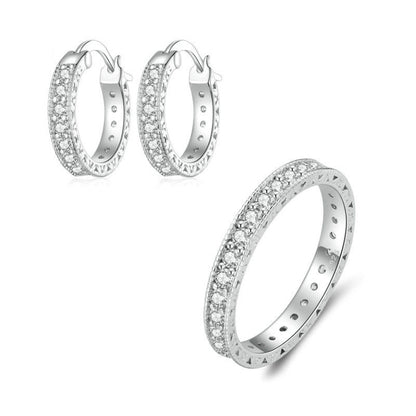 Sterling Silver Fine Sparkle Zirconia Stud Earrings Ring Set(No. 8) - Jewelry Sets by PMC Jewellery | Online Shopping South Africa | PMC Jewellery