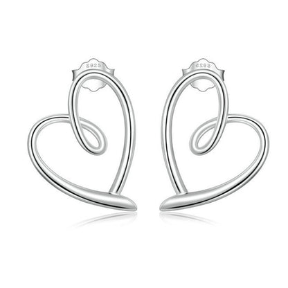 S925 Sterling Silver Plated Platinum Wrap Heart Stud Earrings - Stud Earrings & Earrings by PMC Jewellery | Online Shopping South Africa | PMC Jewellery