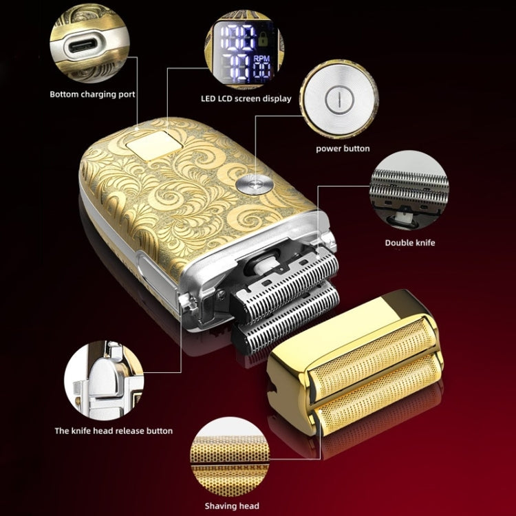 Men Electric Shaver Full Metal Body Reciprocating Shaver(Gold+Knife Net) - Electric Shavers by PMC Jewellery | Online Shopping South Africa | PMC Jewellery