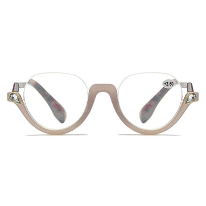 Diamond Studded Cat Eye Presbyopic Glasses Half-frame Fish-filament Glasses Unisex, Degree: +300(Gray Purple) - Presbyopic Glasses by PMC Jewellery | Online Shopping South Africa | PMC Jewellery