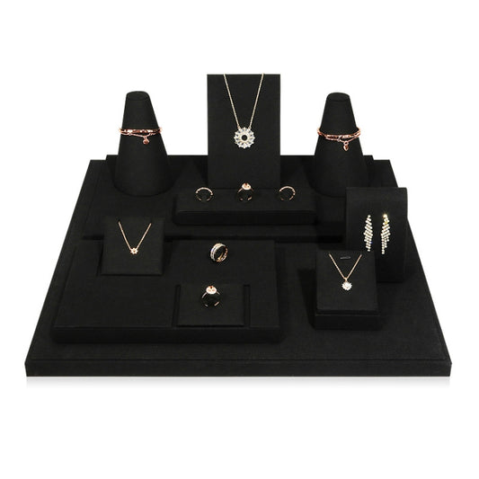 Black Microfiber Necklace Ring Jewelry Display Live Jewelry Prop Rack Set 4 - Jewelry Storages by PMC Jewellery | Online Shopping South Africa | PMC Jewellery