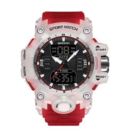 SANDA Green Light Alarm Clock Multifunctional Waterproof Shockproof Transparent Watch(Transparent Red) - Silicone Strap Watches by SANDA | Online Shopping South Africa | PMC Jewellery