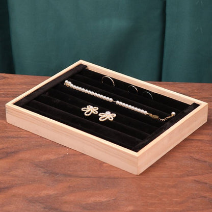 Solid Wooden Velvet Jewelry Display Tray Ring Earring Bracelet Storage And Organization Box, Specification: Small Black Velvet - Jewelry Storages by PMC Jewellery | Online Shopping South Africa | PMC Jewellery