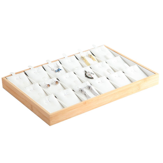 Bamboo Wooden Grid Liner Jewelry Display Tray Necklace Pendant Storage Tray Showcase, Style: 18 Grid White Leather - Jewelry Storages by PMC Jewellery | Online Shopping South Africa | PMC Jewellery