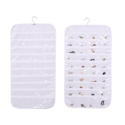 80-grid Jewelry Storage Hanging Bag Mon-woven Double-sided Jewelry Organizer Bag(White) - Jewelry Storages by PMC Jewellery | Online Shopping South Africa | PMC Jewellery