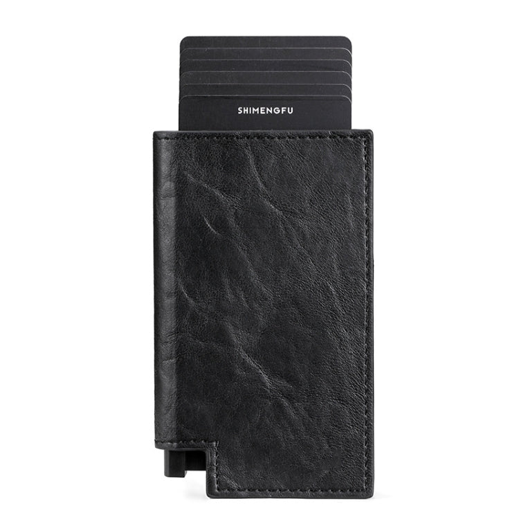 Pop-up Leather Metal Card Holder RFID Bifold Wallet(Black) - Antimagnetic RFID Package by PMC Jewellery | Online Shopping South Africa | PMC Jewellery | Buy Now Pay Later Mobicred