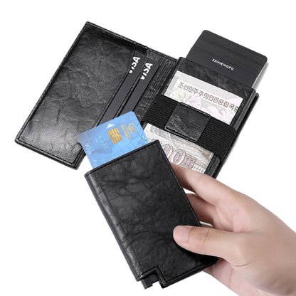 Pop-up Leather Metal Card Holder RFID Bifold Wallet(Black) - Antimagnetic RFID Package by PMC Jewellery | Online Shopping South Africa | PMC Jewellery | Buy Now Pay Later Mobicred