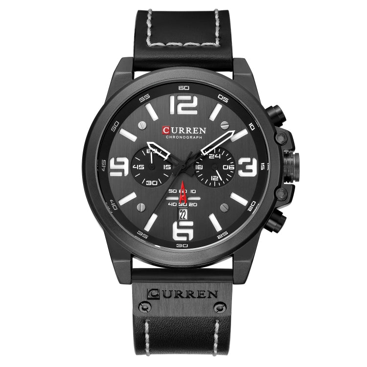 Curren 8314 Sports Six-Hand Waterproof Leather Strap Calendar Men Quartz Watch, Color: Black Shell White - Leather Strap Watches by Curren | Online Shopping South Africa | PMC Jewellery | Buy Now Pay Later Mobicred