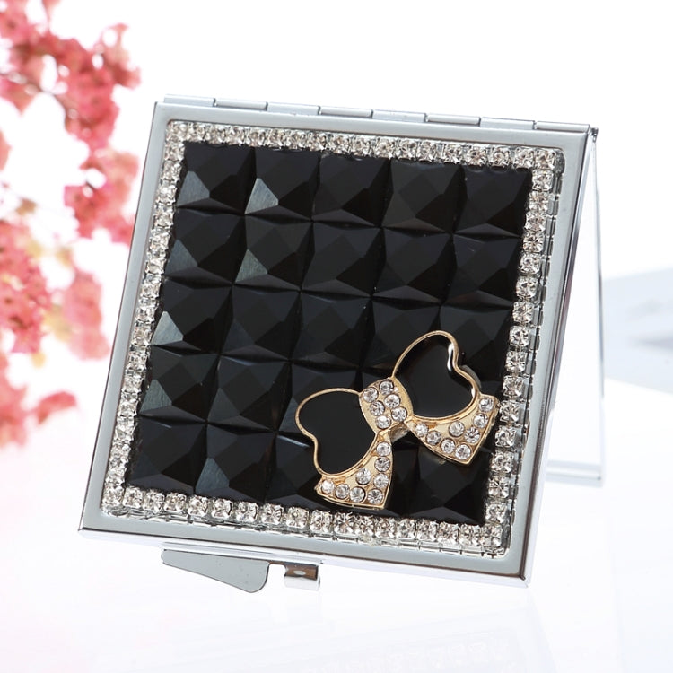 Hand-made Diamond Mini Folding Cosmetic Mirror Portable Mirror Double-side Gem Bow(Black) - Mirror by PMC Jewellery | Online Shopping South Africa | PMC Jewellery