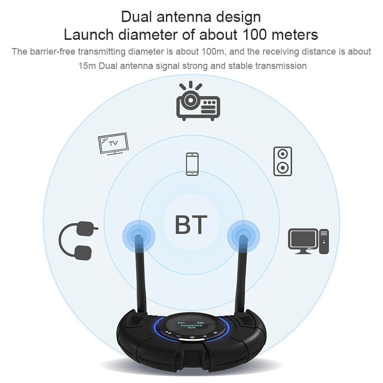 TX800 Optical Fiber Bluetooth 5.0 Transmitter Receiver Audio Adapter with Dual Antennas & OLED Display - Audio Receiver Transmitter by PMC TechLife | Online Shopping South Africa | PMC TechLife