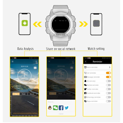 NORTH EDGE AK Bluetooth Multi-function Smart Watch with LED Backlit, Support Incoming Call Reminder, Smart Stopwatch, Information Reminder - Sport Watches by NORTH EDGE | Online Shopping South Africa | PMC Jewellery | Buy Now Pay Later Mobicred