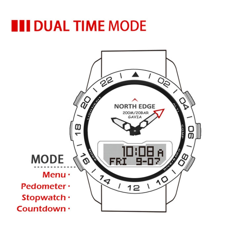 North Edge GAVIA Men Outdoor Sport 50m Waterproof Smart Digital Watch Diving Watch, Support Barometer & Pedometer(Silver) - Sport Watches by NORTH EDGE | Online Shopping South Africa | PMC Jewellery | Buy Now Pay Later Mobicred