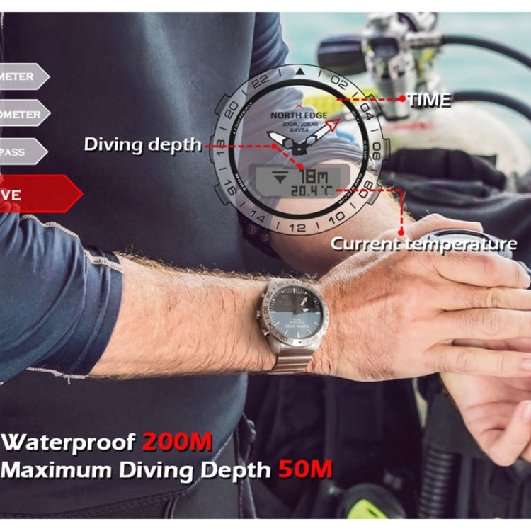 North Edge GAVIA Men Outdoor Sport 50m Waterproof Smart Digital Watch Diving Watch, Support Barometer & Pedometer(Silver) - Sport Watches by NORTH EDGE | Online Shopping South Africa | PMC Jewellery | Buy Now Pay Later Mobicred