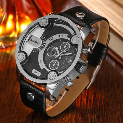 CAGARNY 6819 Fashionable Multifunctional Dual Time Zone Quartz Business Sport Wrist Watch with Leather Band & GMT Time & Calendar & Luminous Display for Men(Silver Case) - Leather Strap Watches by CAGARNY | Online Shopping South Africa | PMC Jewellery | Buy Now Pay Later Mobicred