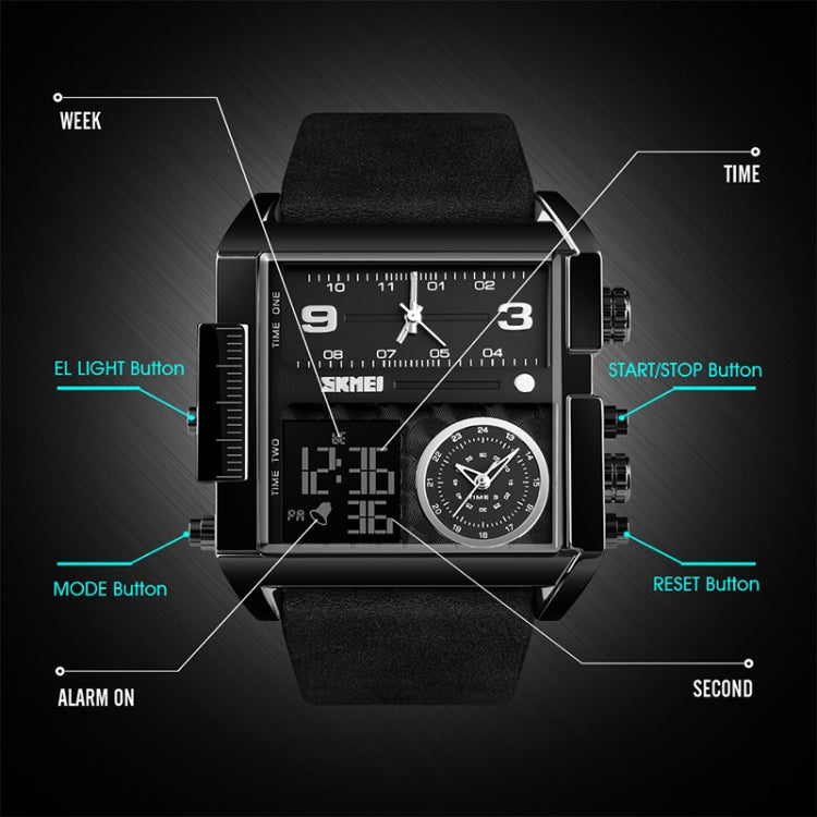 SKMEI 1391 Multifunctional Men Business Digital Watch 30m Waterproof Square Dial Wrist Watch with Leather Watchband(Black) - Leather Strap Watches by SKMEI | Online Shopping South Africa | PMC Jewellery | Buy Now Pay Later Mobicred