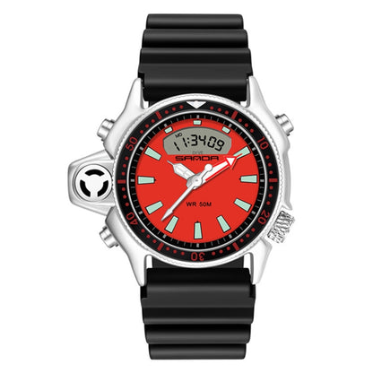 SANDA 3008 Multifunctional Men Outdoor Sports Noctilucent 50m Waterproof Digital Wrist Watch (Black Red) - Sport Watches by SANDA | Online Shopping South Africa | PMC Jewellery