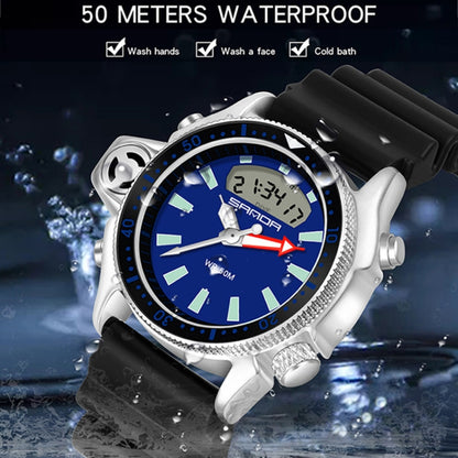 SANDA 3008 Multifunctional Men Outdoor Sports Noctilucent 50m Waterproof Digital Wrist Watch (Black+Orange) - Sport Watches by SANDA | Online Shopping South Africa | PMC Jewellery