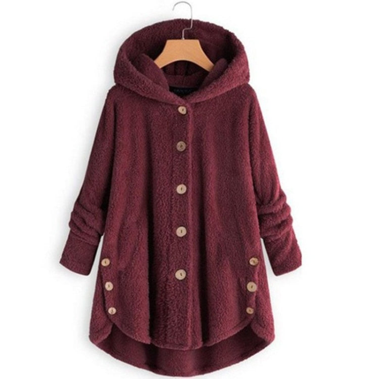 Button Plush Irregular Solid Color Coat (Color:Wine Red Size:M) - Hoodie by PMC Jewellery | Online Shopping South Africa | PMC Jewellery