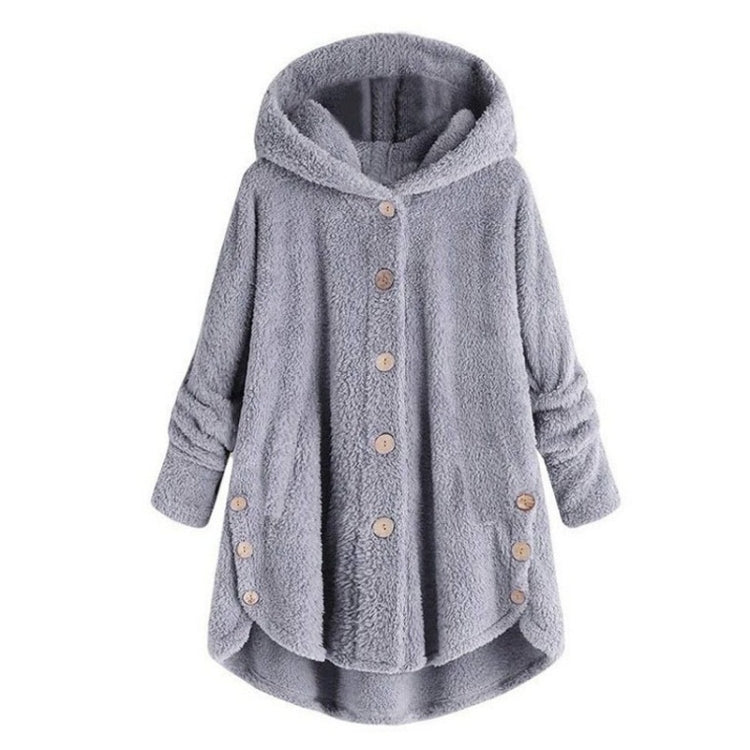 Button Plush Irregular Solid Color Coat (Color:Light Grey Size:L) - Hoodie by PMC Jewellery | Online Shopping South Africa | PMC Jewellery