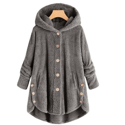 Button Plush Irregular Solid Color Coat (Color:Dark Gray Size:S) - Hoodie by PMC Jewellery | Online Shopping South Africa | PMC Jewellery